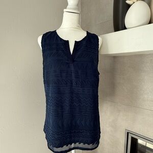 MARKET & SPRUCE Navy Blue Ezide Textured Print Top M
